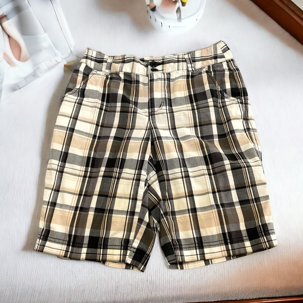 Christopher & Banks Black and Tan Plaid Cotton Stretch Shorts Size 4